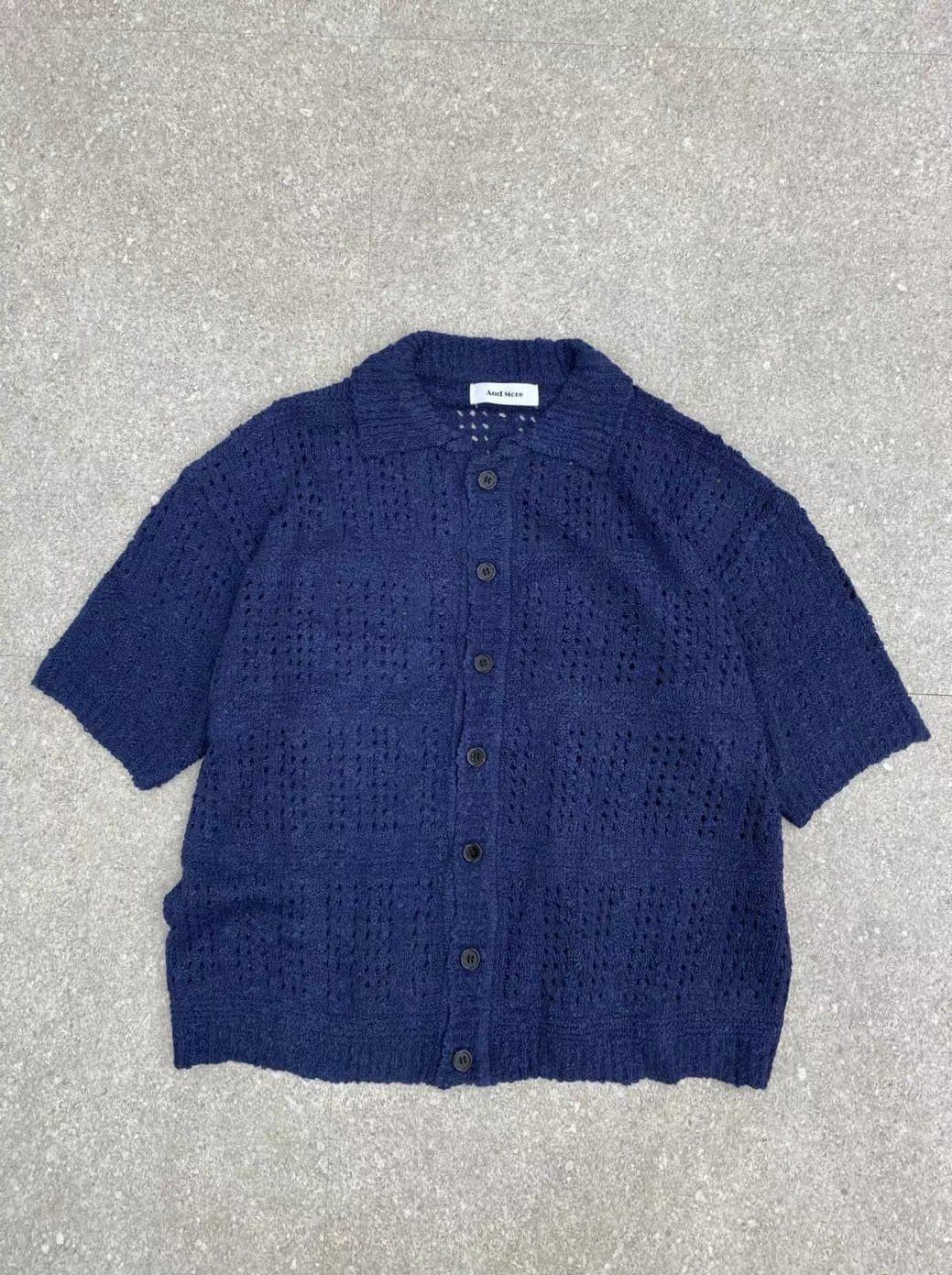 淨色暗紋針織短袖恤衫 And More-089S