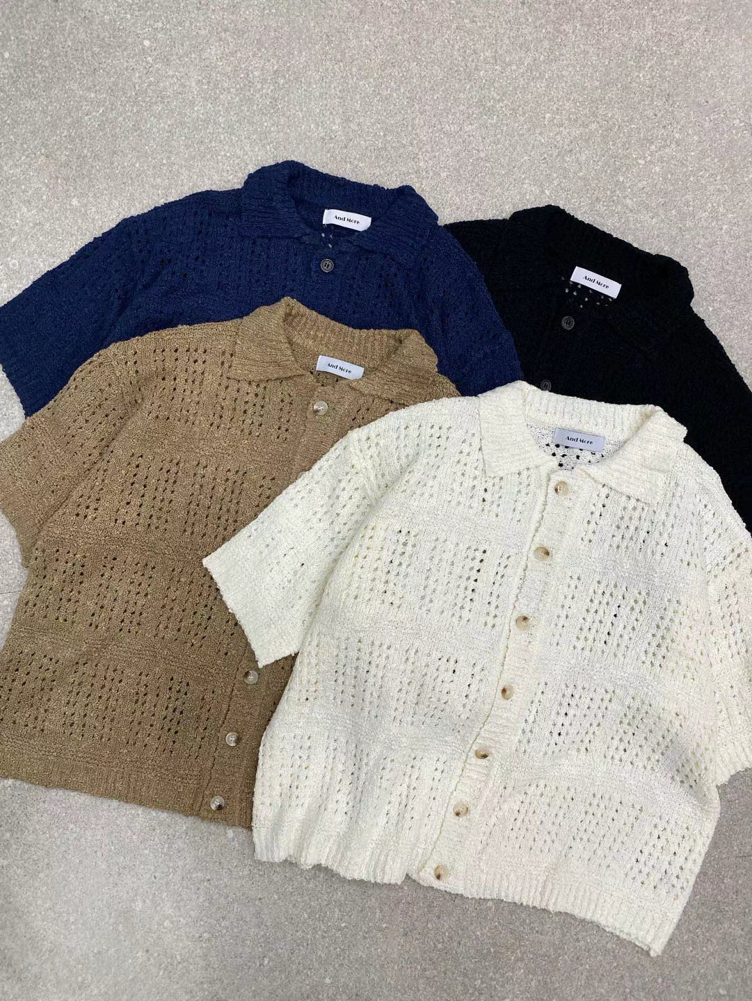 淨色暗紋針織短袖恤衫 And More-089S