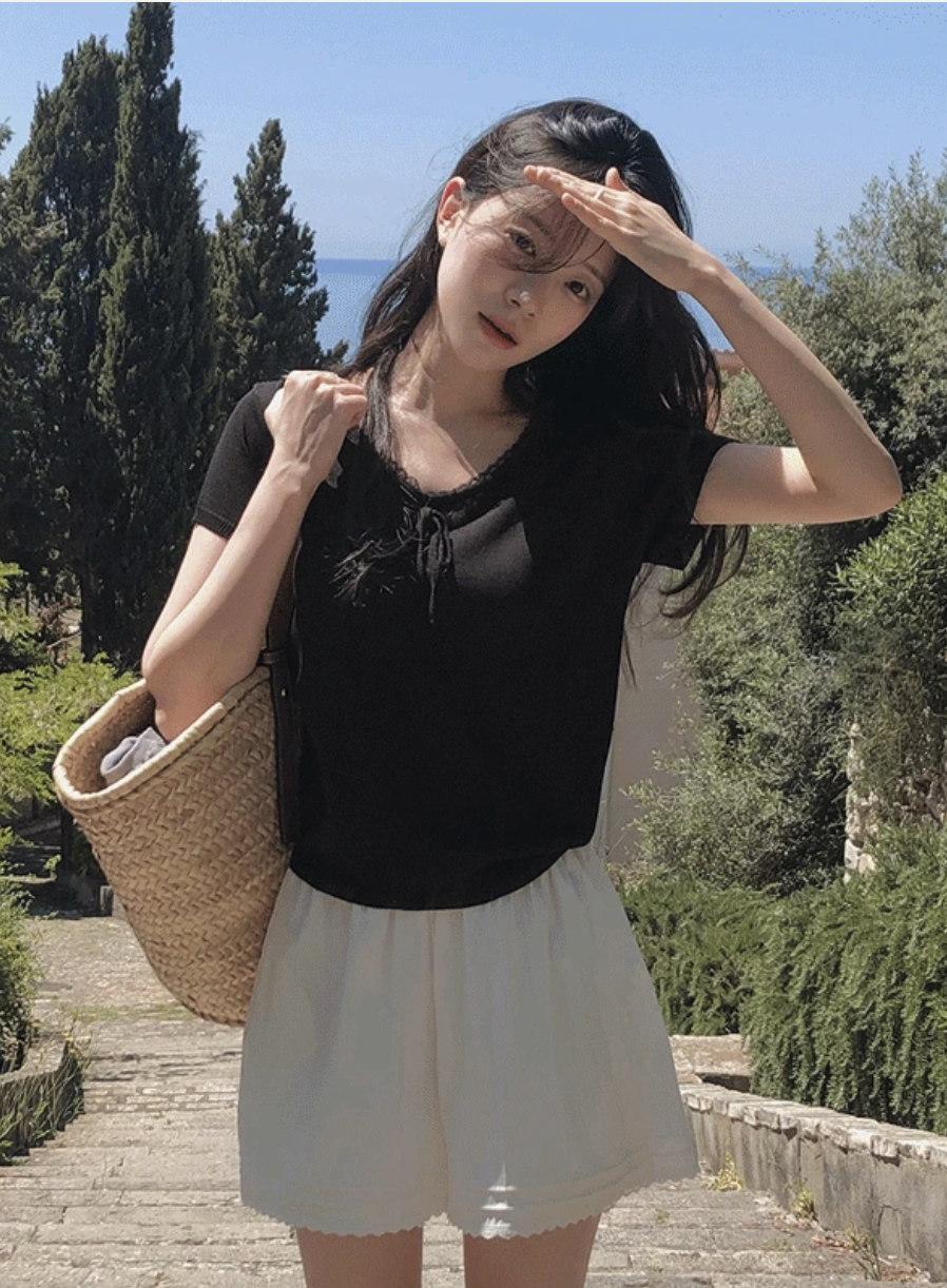 預訂｜SLOWAND #SLOWMADE 細緻蕾絲感夏日薄針織上衣 (2 Color)