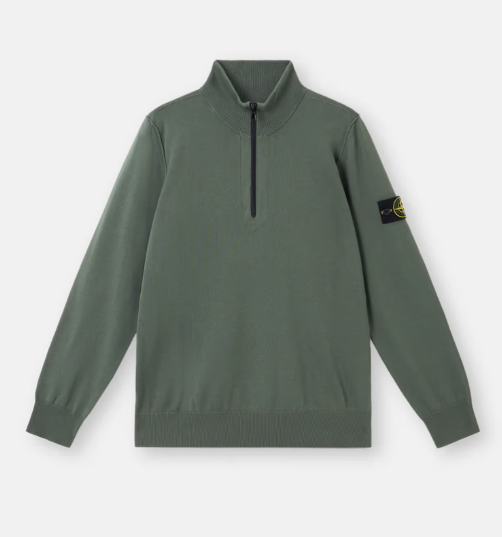 STONE ISLAND 柔軟的有機棉 小卷細節半拉鍊毛衣  JUN25