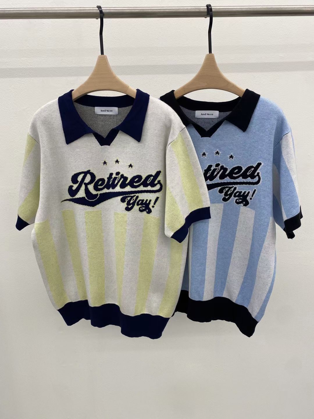 直暗英文字針織短袖Tee And More-092T