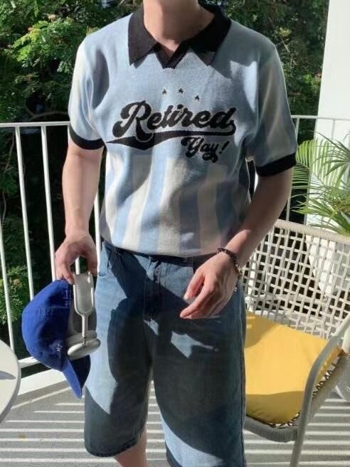 直暗英文字針織短袖Tee And More-092T