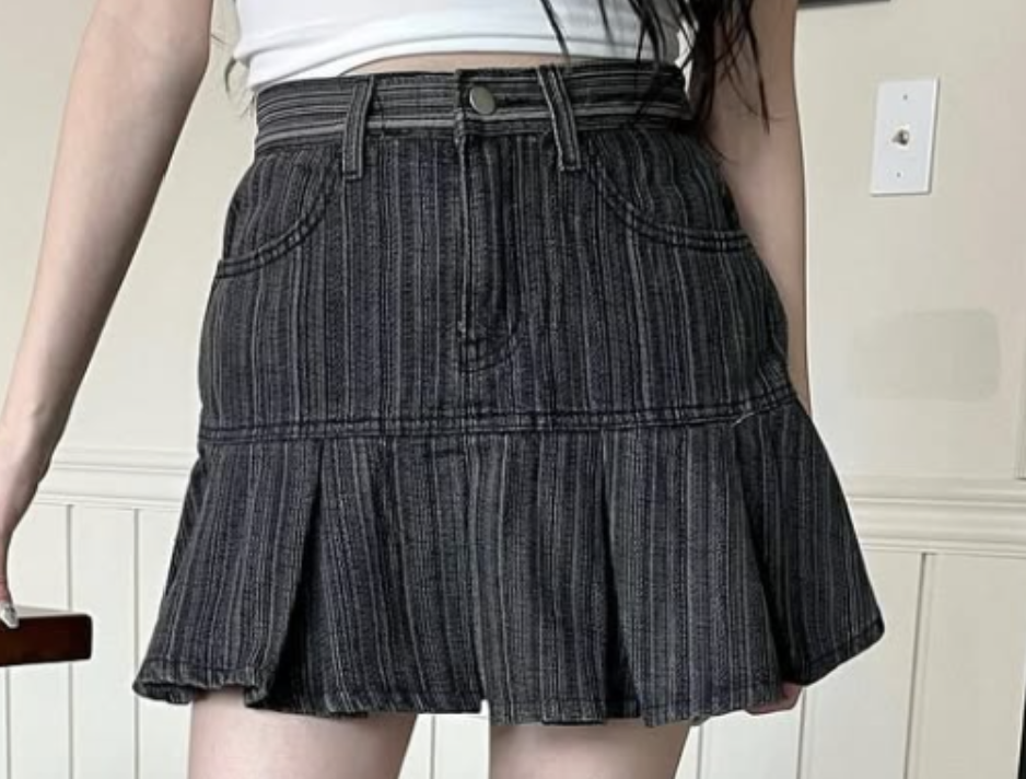 #SK001 條紋牛仔百褶短裙