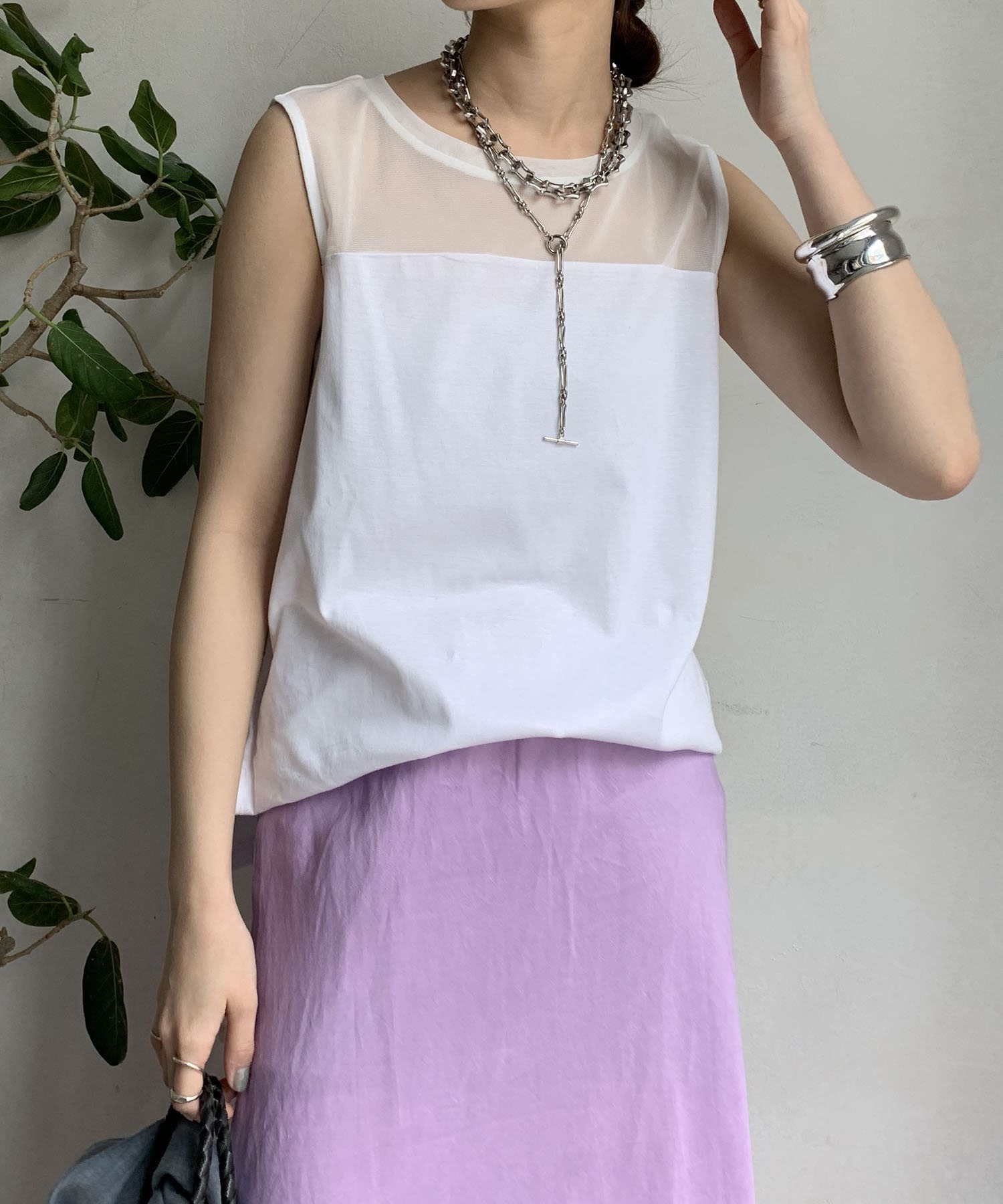 DOUDOU(ドゥドゥ)  機能素材チュール切替タンク白（DDZ1051306A0034）