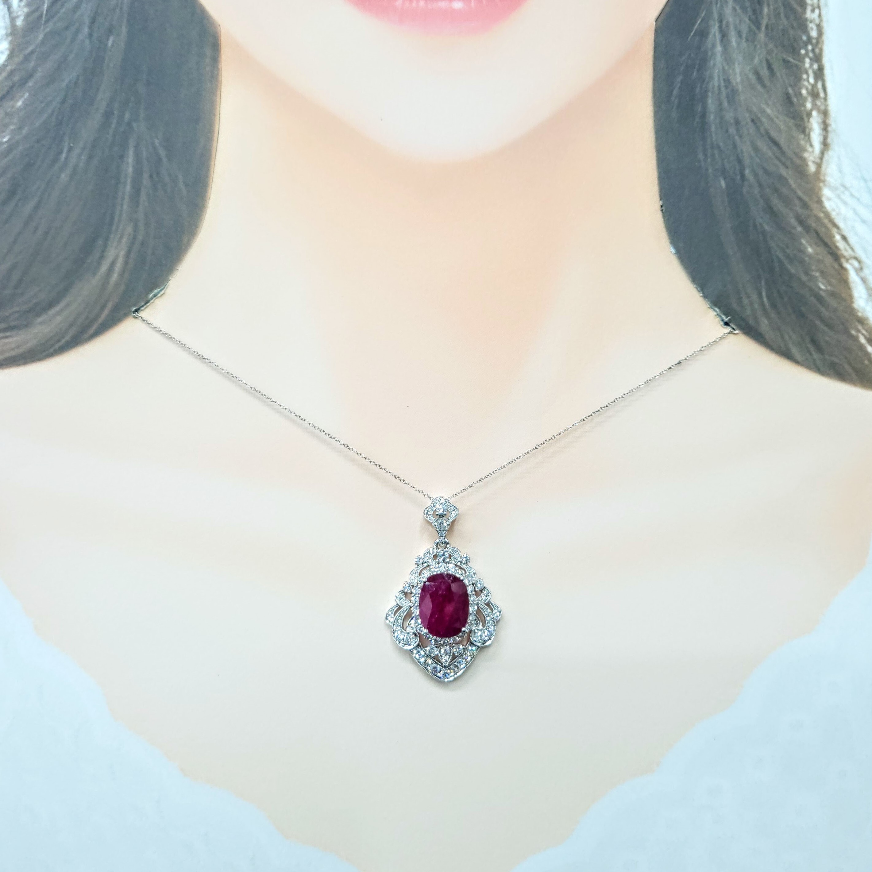 18K White Gold 5.17ct Ruby and Diamond Pendant