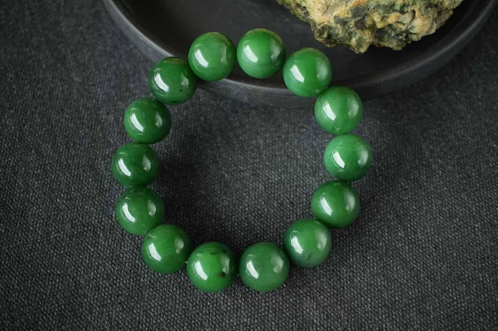 和田玉碧玉果綠貓眼圓珠手串 (14.5-15mm直徑),天然和田玉軟玉