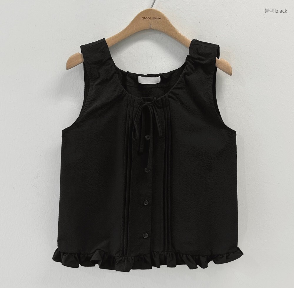 韓國grace muse授權 俏皮花擺壓紋鬆緊領綁結背心