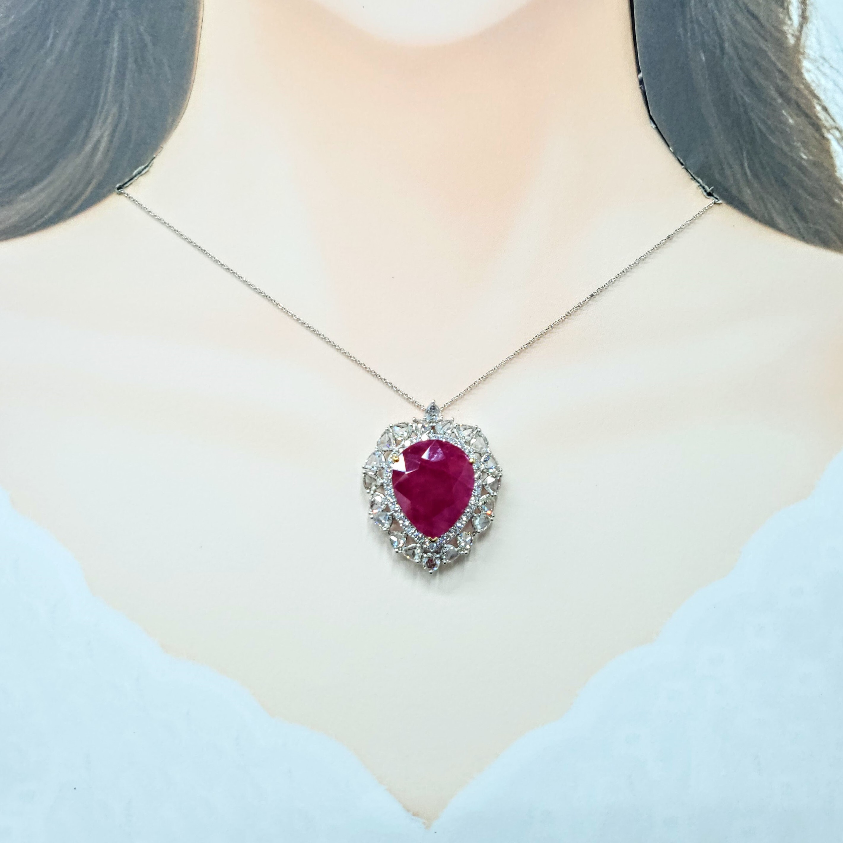 18K White Gold 15.03ct Ruby and Diamond Pendant