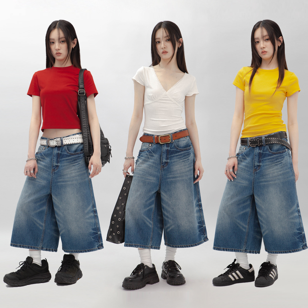 復古水洗牛仔七分褲