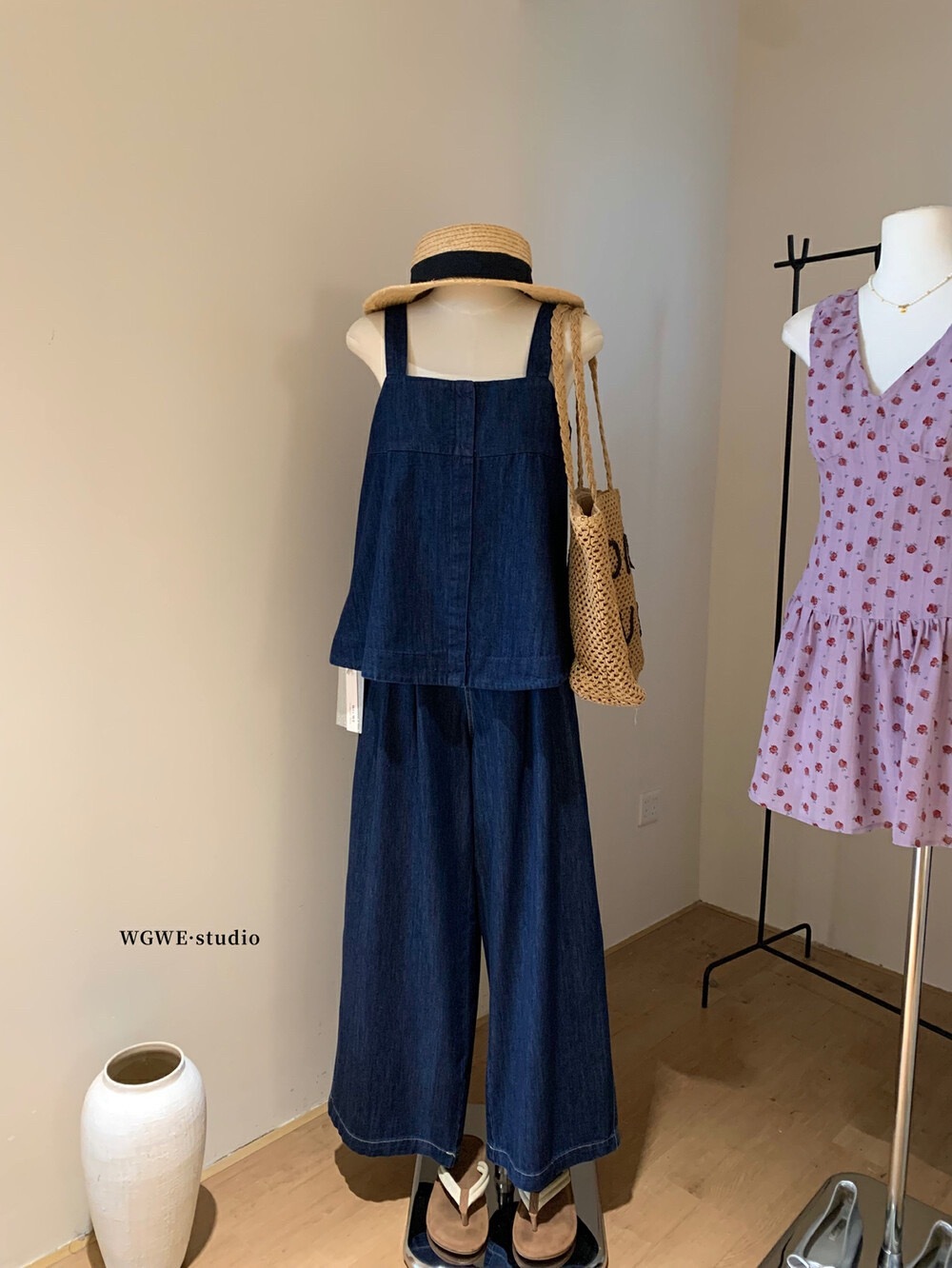 現貨Ｍ｜牛仔復古吊帶套裝   ˚ ༘