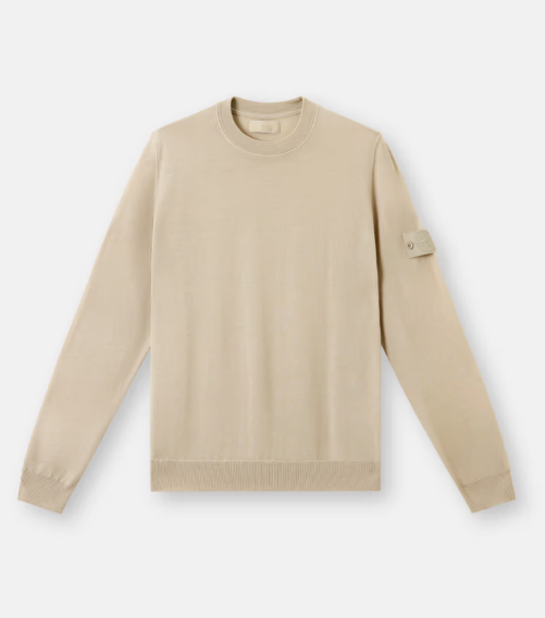 STONE ISLAND 純羊毛包縫和羅紋面料圓領毛衣   JUN25