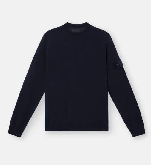 STONE ISLAND 純羊毛包縫和羅紋面料圓領毛衣   JUN25