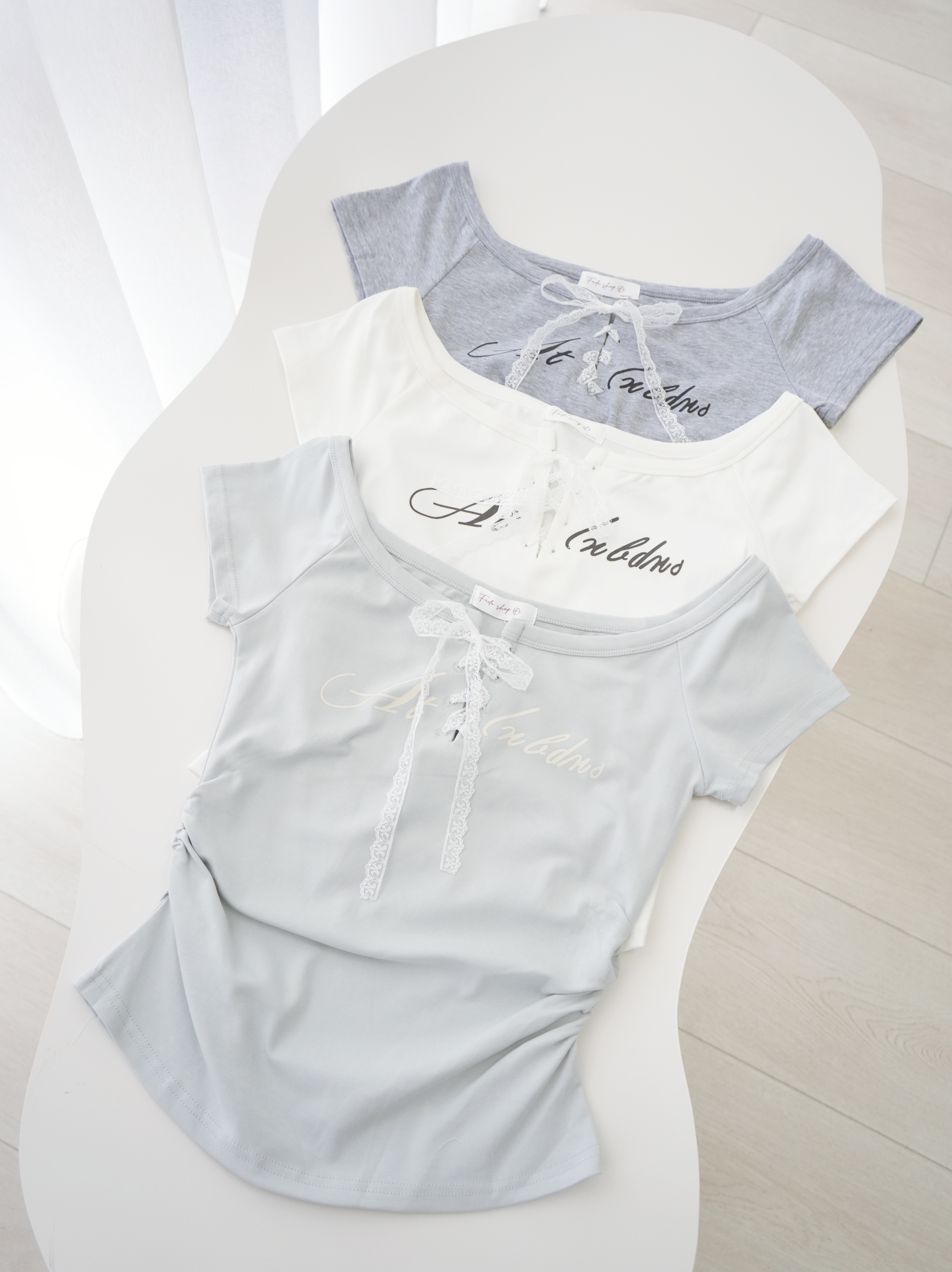 法朵Fado shop｜ 蕾絲綁帶縮腰短T 0213194