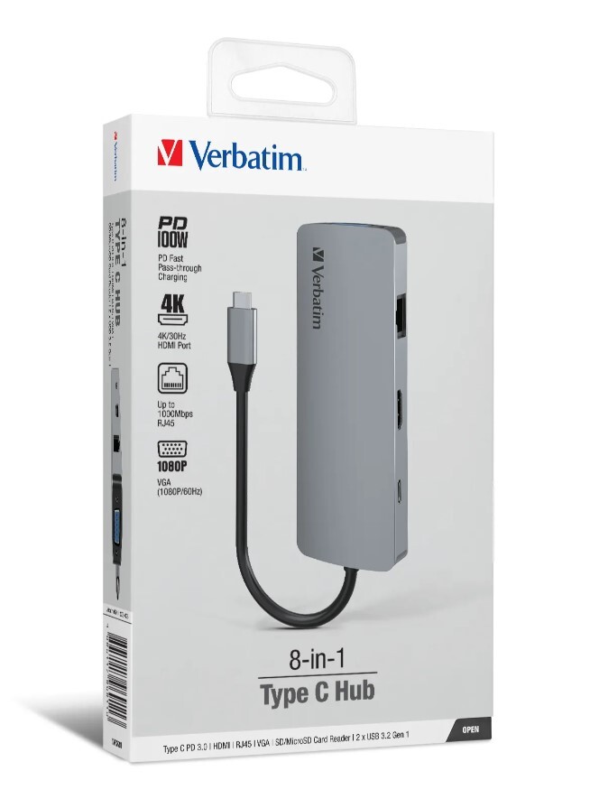 Verbatim 8-in-1 Type C Hub (Grey) 66911