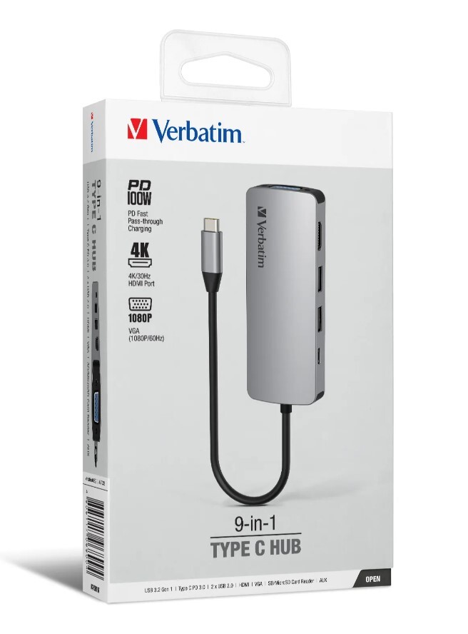 （2026新年限時優惠）Verbatim 9-in-1 Type C Hub (Grey) 66899