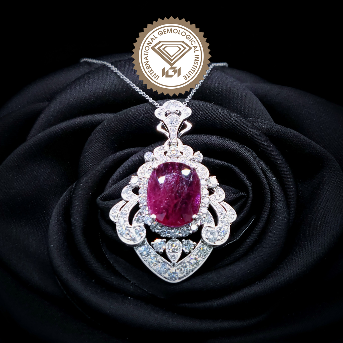 18K White Gold 5.17ct Ruby and Diamond Pendant