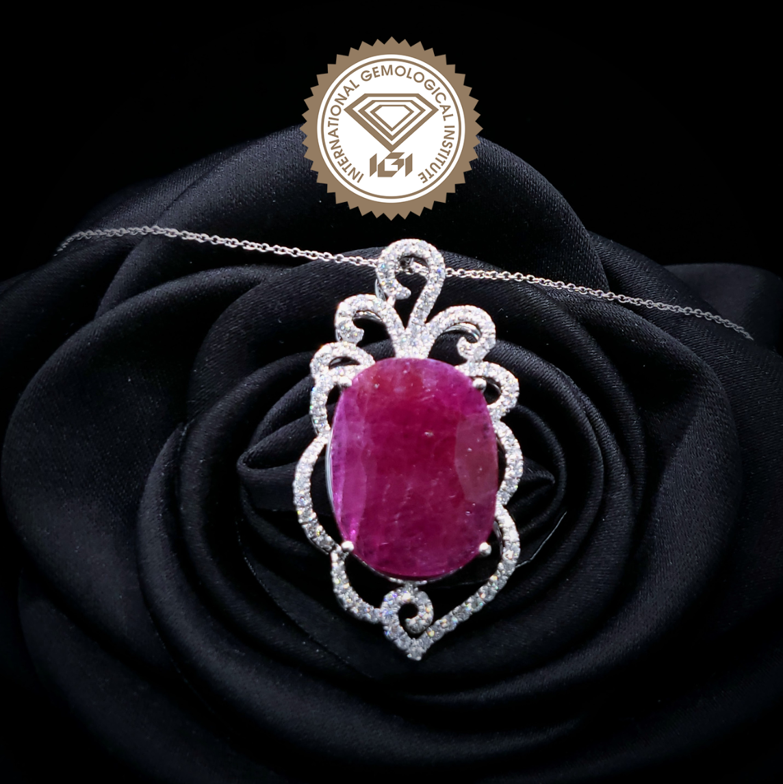 18K White Gold 9.48ct Ruby and Diamond Pendant
