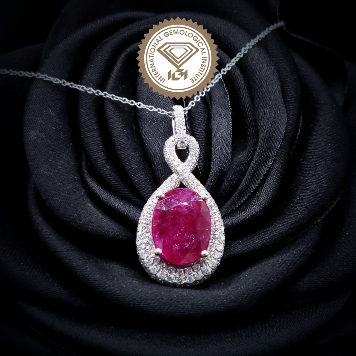 18K White Gold 4.06ct Ruby and Diamond Pendent