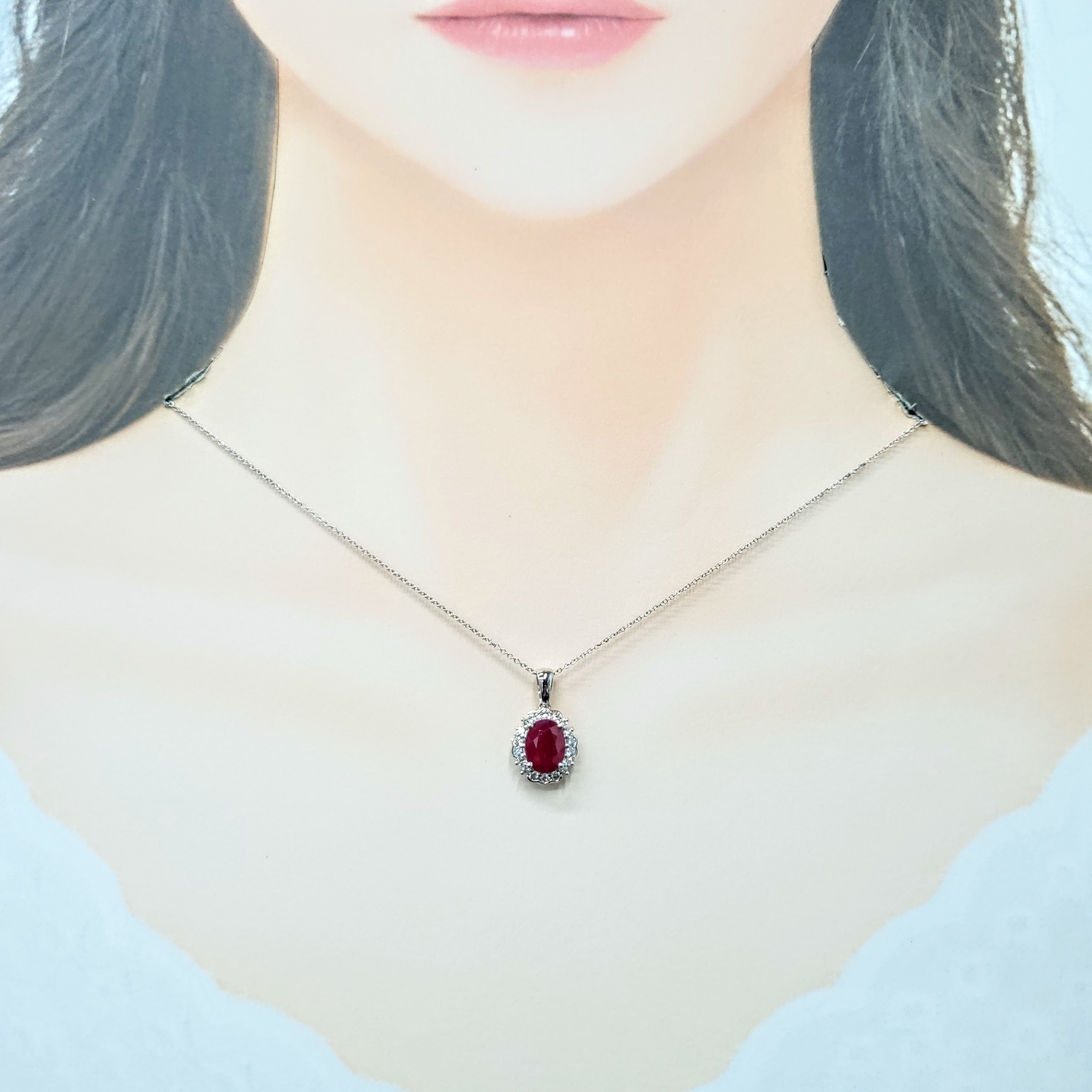 18K White Gold 2.00 Ruby and Diamond Pendant