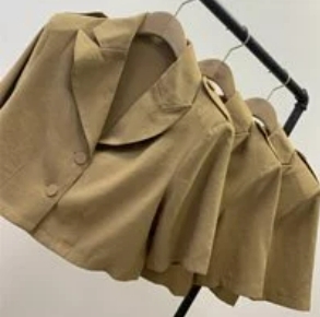 棉麻翻領 高腰套裝