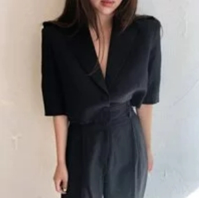 棉麻翻領 高腰套裝