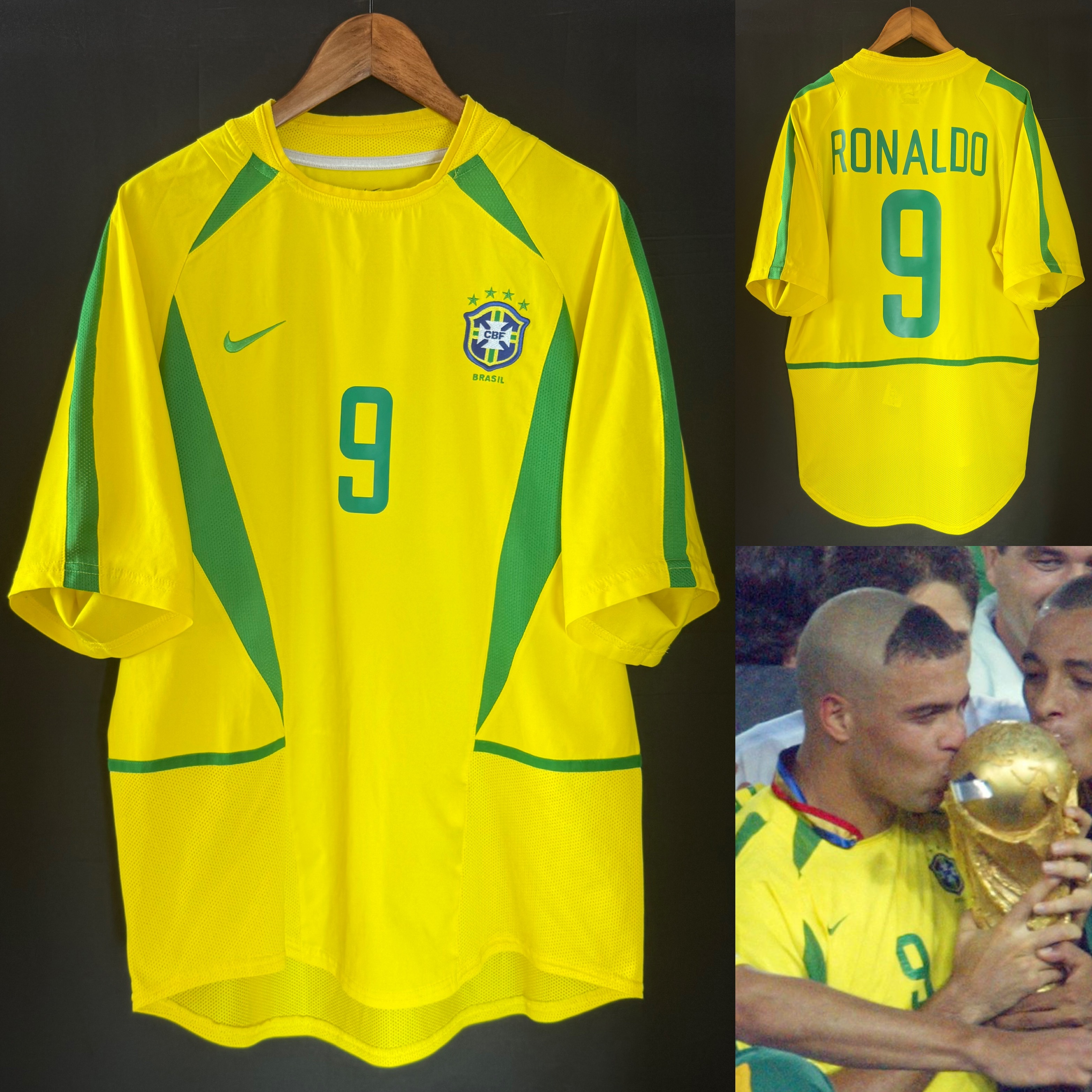 Brazil 2002 FIFA World Cup Nike Home Shirt #9 RONALDO