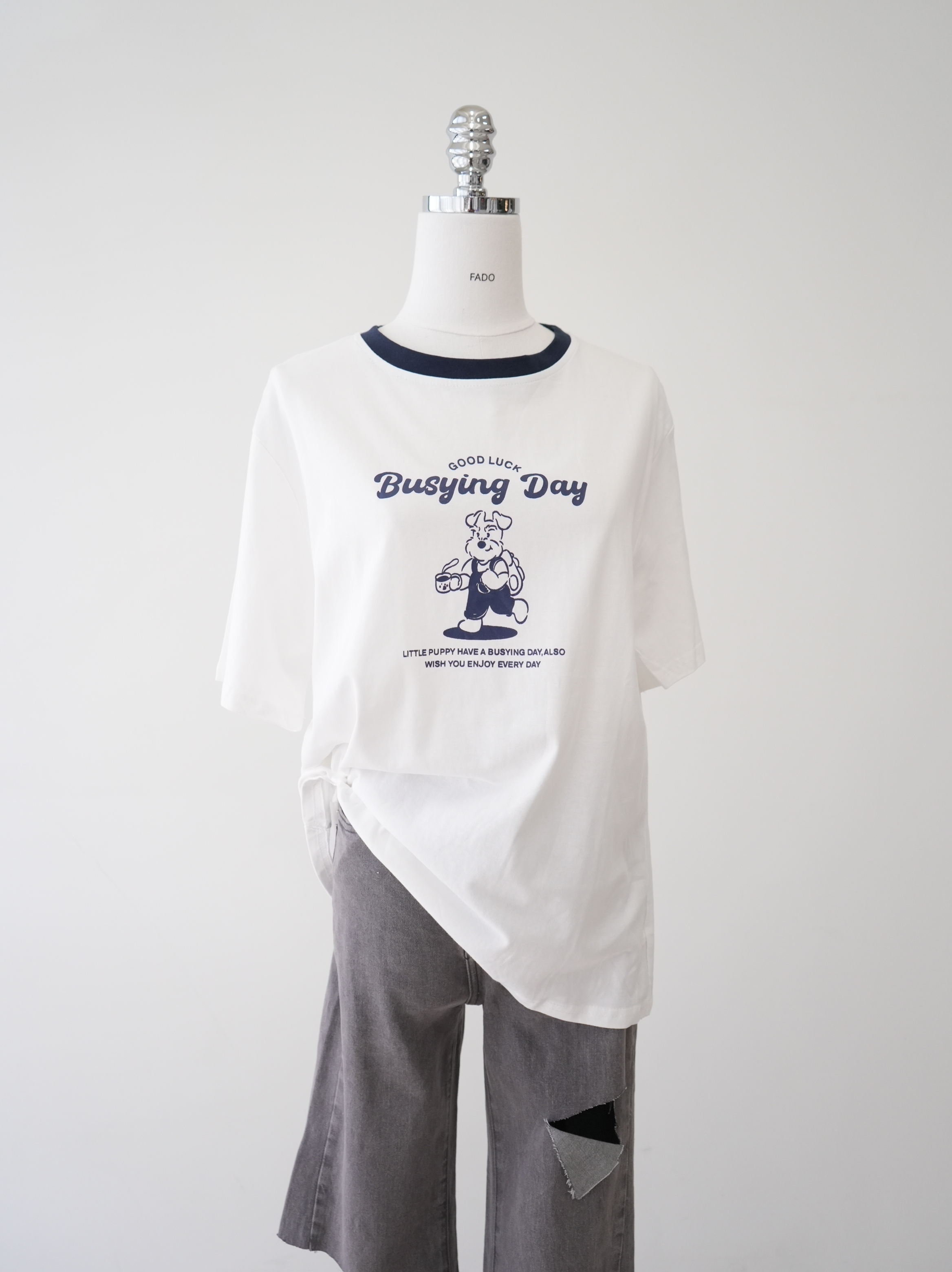 法朵Fado shop｜撞領邊咖啡狗狗長版T 0213199