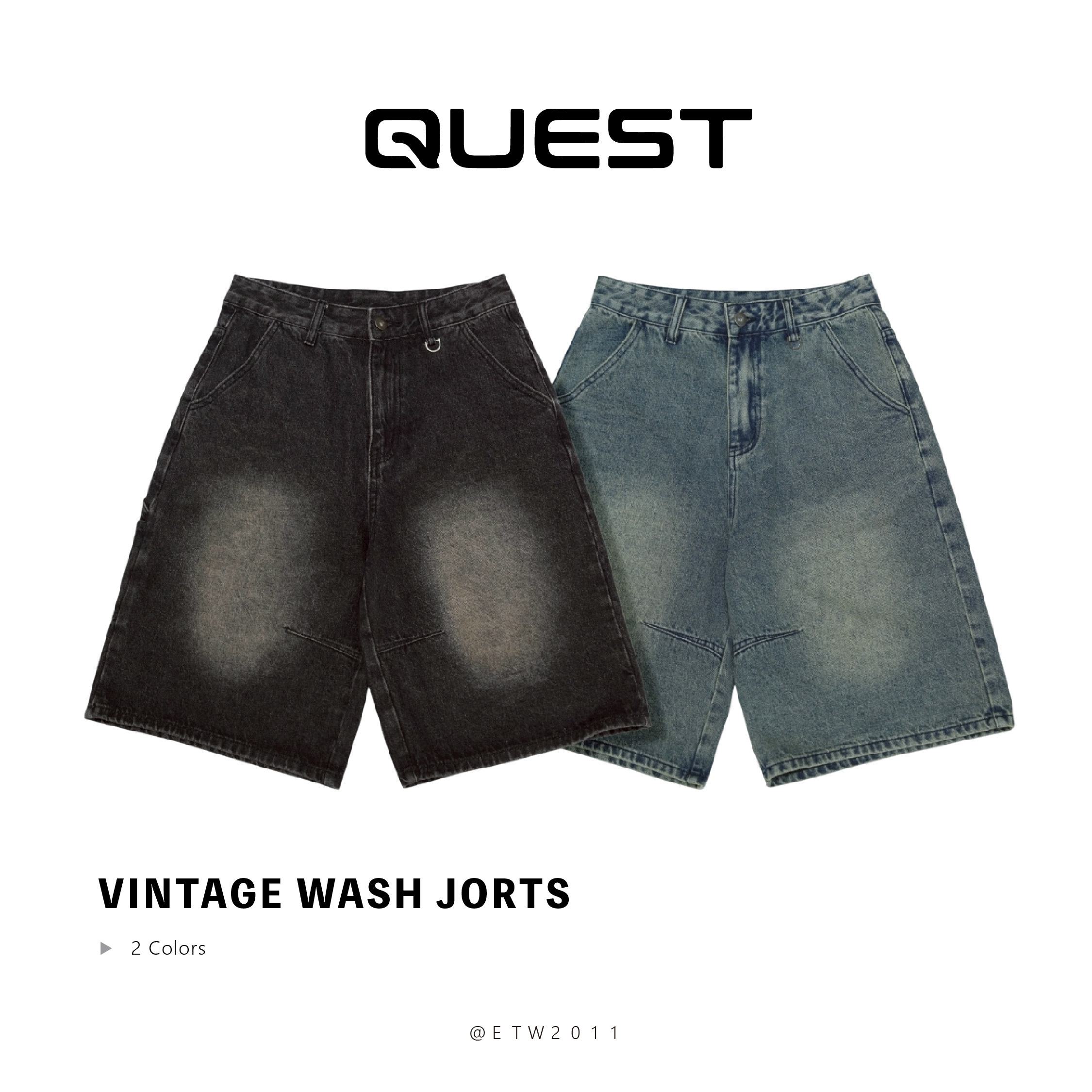 ☆ETW☆【EASY TO WEAR】QUEST Vintage Wash Jorts 復古 水洗 牛仔短褲