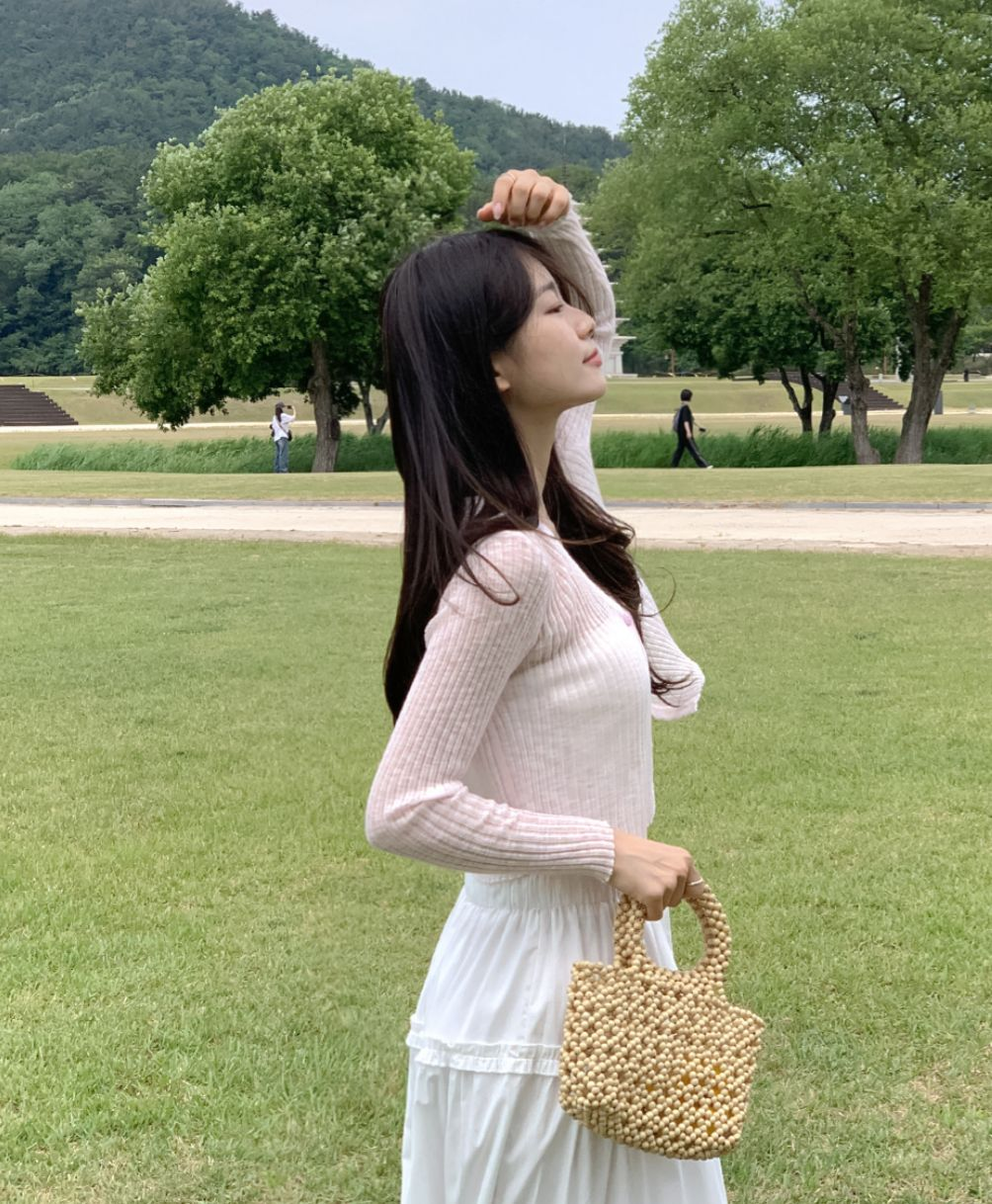 波浪邊直紋透薄外套(粉紅色)