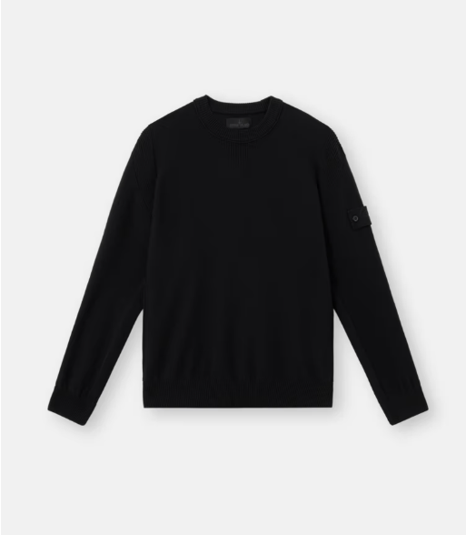 STONE ISLAND 棉質羊絨針織羅紋細節寬鬆版型圓領毛衣   JUN25