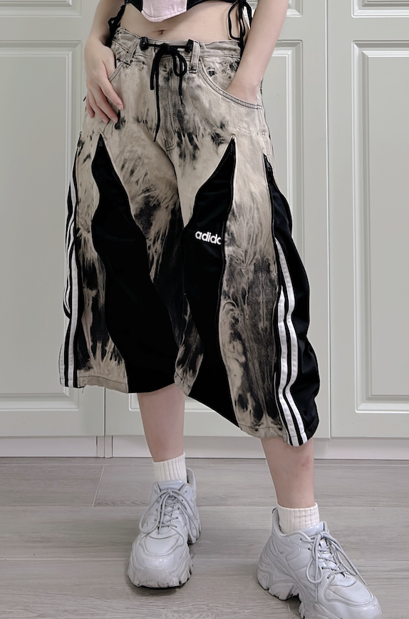 【現貨】泰國REMAKE 拉鏈併布洗水七分牛仔褲 (男女款)