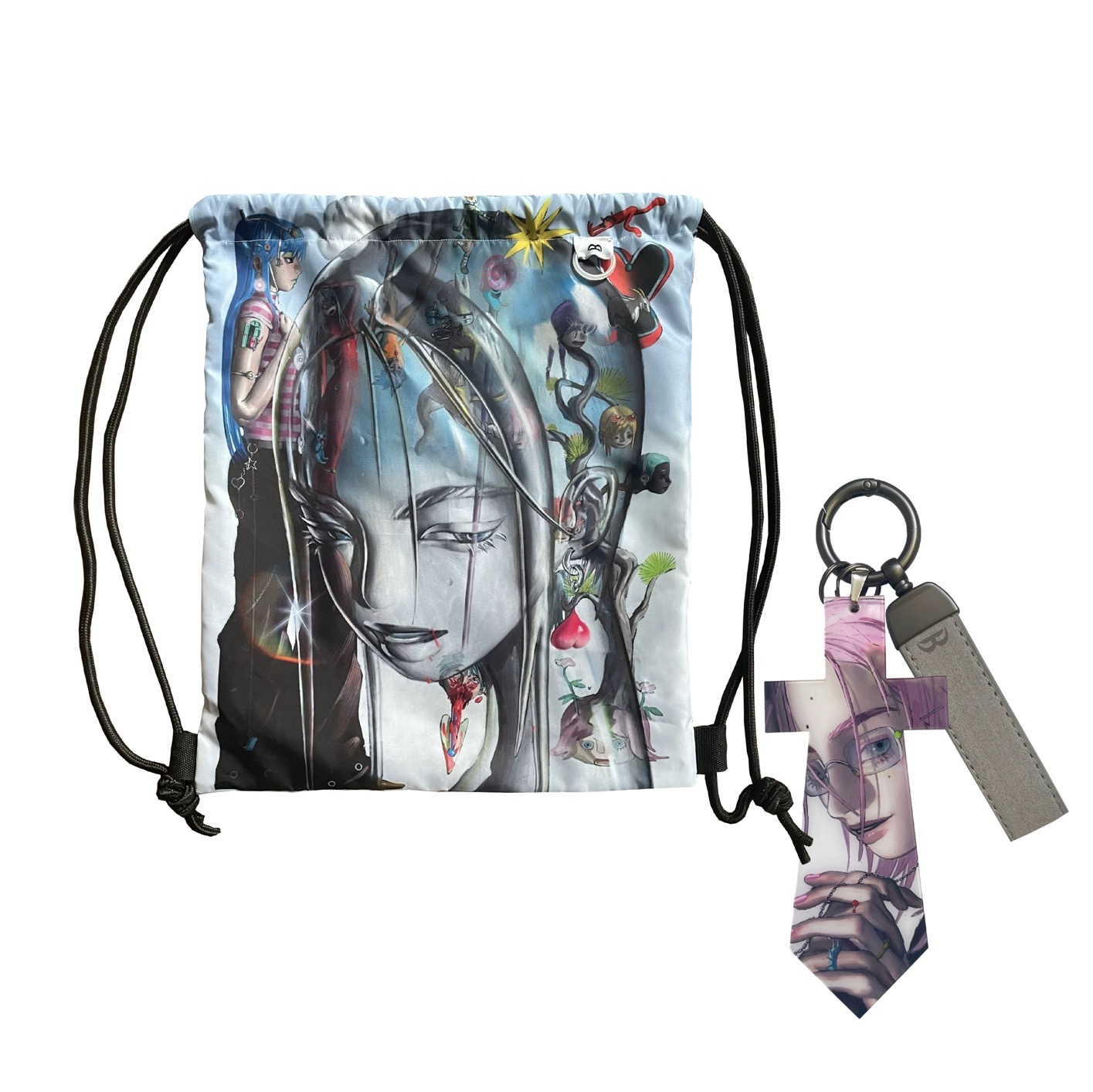 清已 - takeabreak 神的遊戲聯名系列 雙面防水帆布抽繩包 / 雙面鑰匙扣