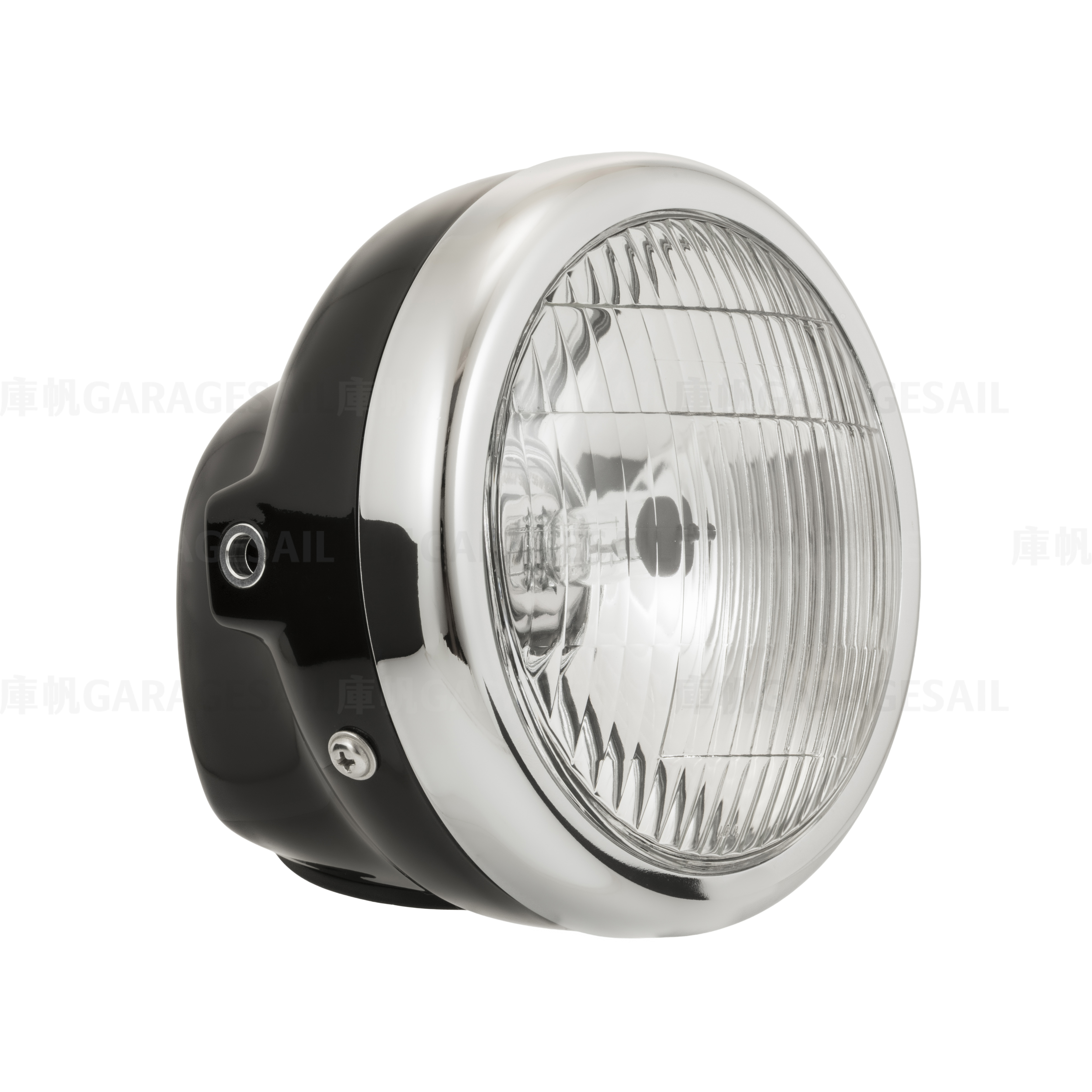 5.75吋圓 吊耳式 塑膠殼 大燈 - 黑銀 (復刻本田Monkey)