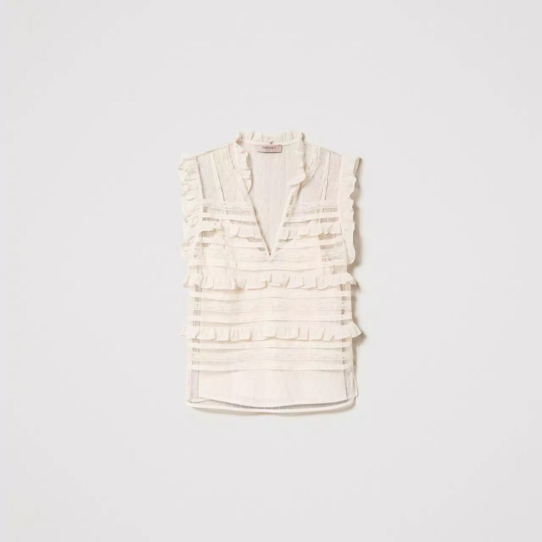 1TS0629-044 TWINSET Top Corto Avorio #241TN219000018 (C-EU-E)