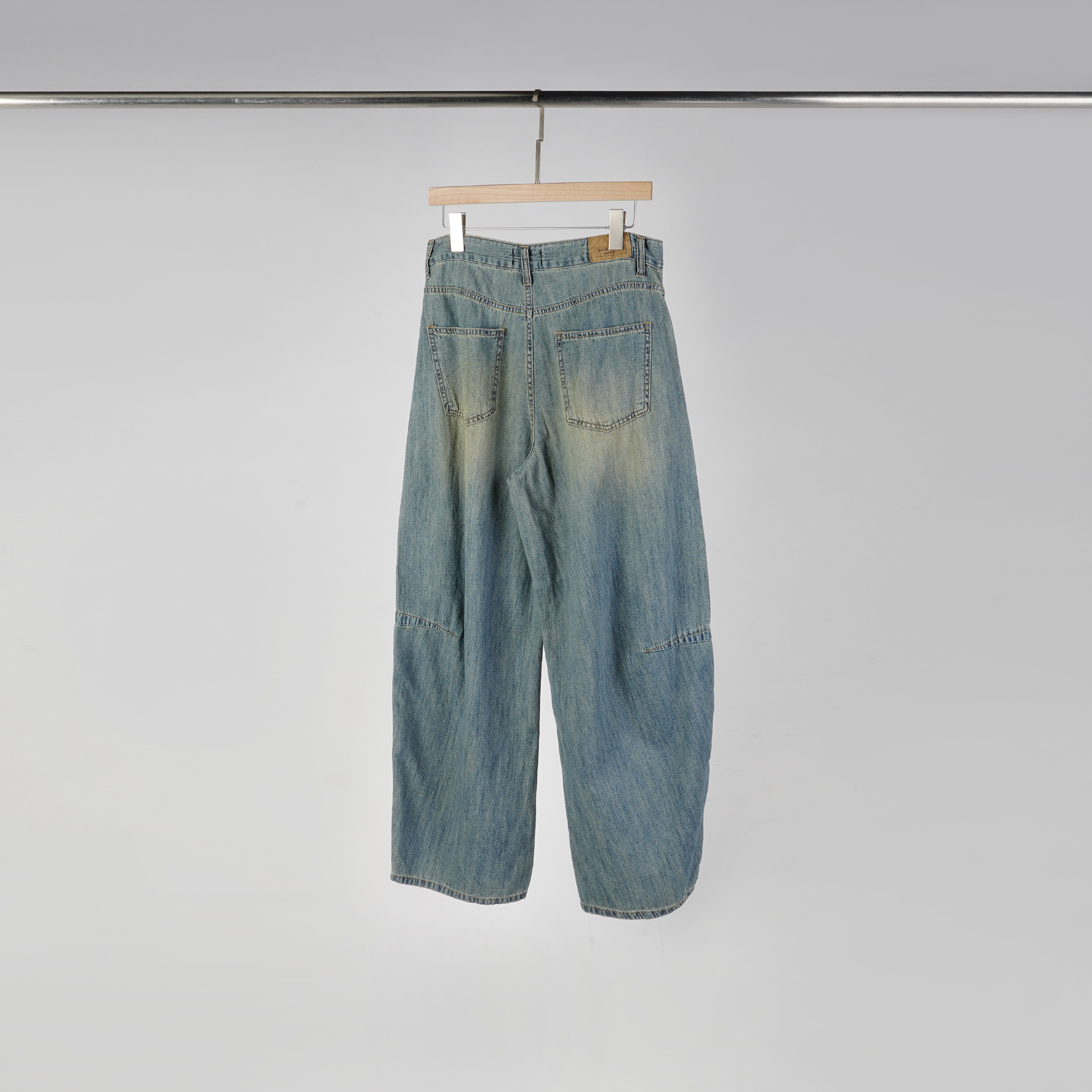 復古刷色拼接牛仔寬褲 | 牛仔藍