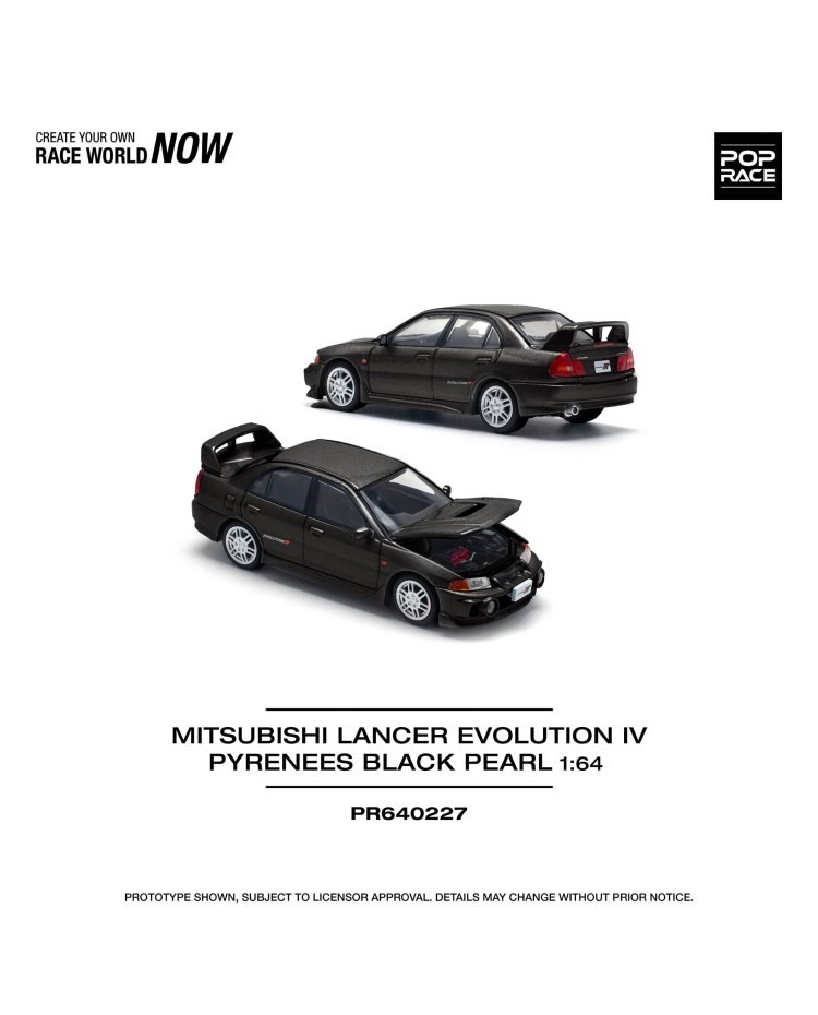 POPRACE 1/64 MITSUBISHI LANCER EVOLUTION IV PYRENEES BLACK PEARL Opening Front | Detailed Engine