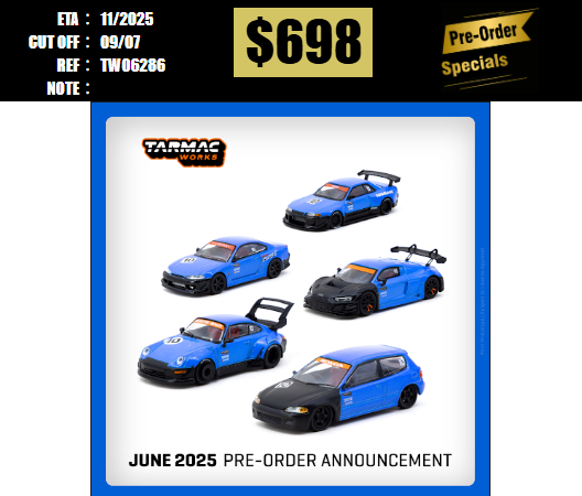 PO-$698 * TARMAC * 1:64 Tarmac Works 10th Anniversary Box Set(5 Model Cars + Trading Cards Combo Set) [OD28/06]