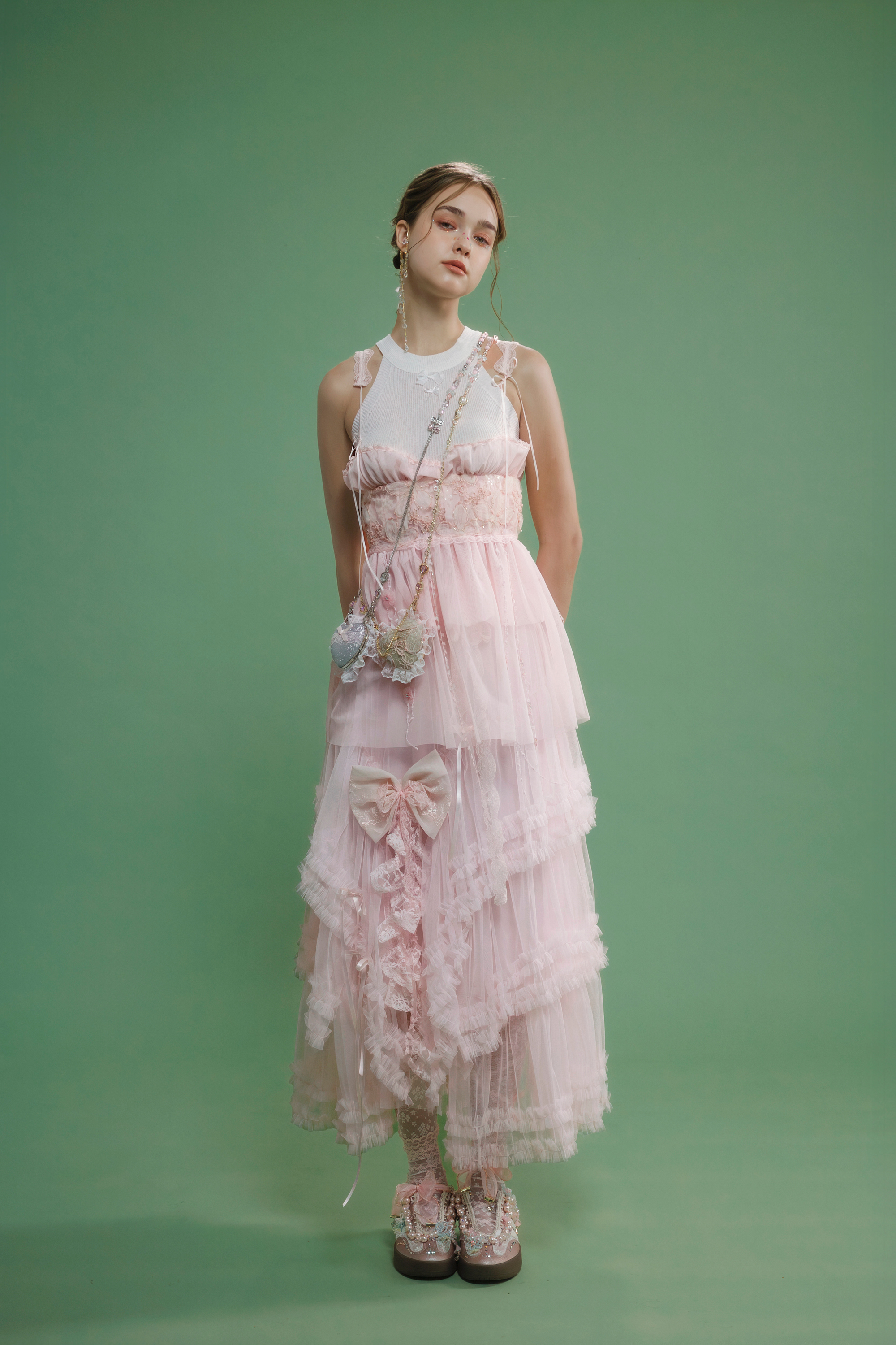 Petal Dance Blush Bow Tulle Tiered Skirt