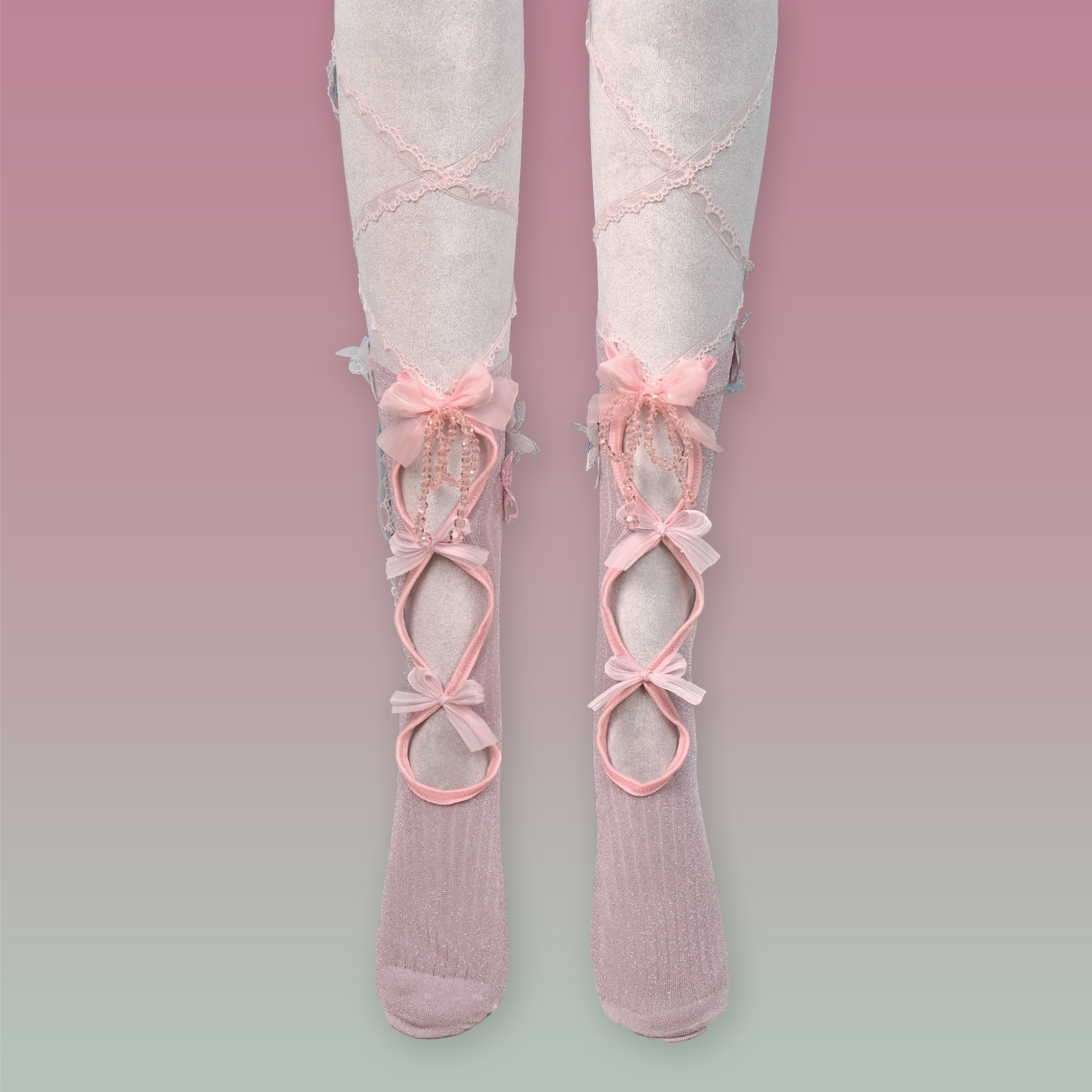 Garden Waltz Crystal Dangel Bow Sheer Socks