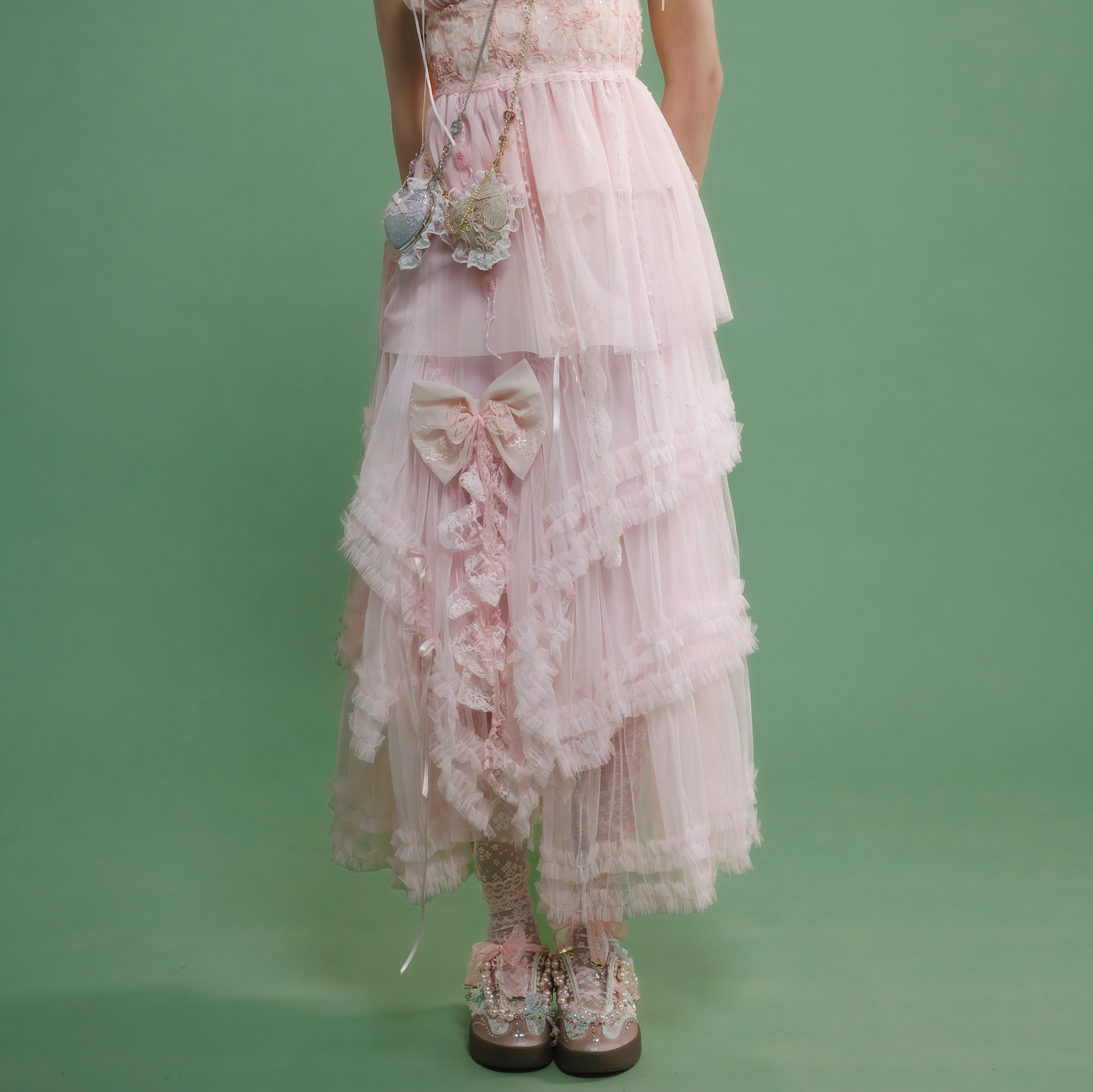 Petal Dance Blush Bow Tulle Tiered Skirt