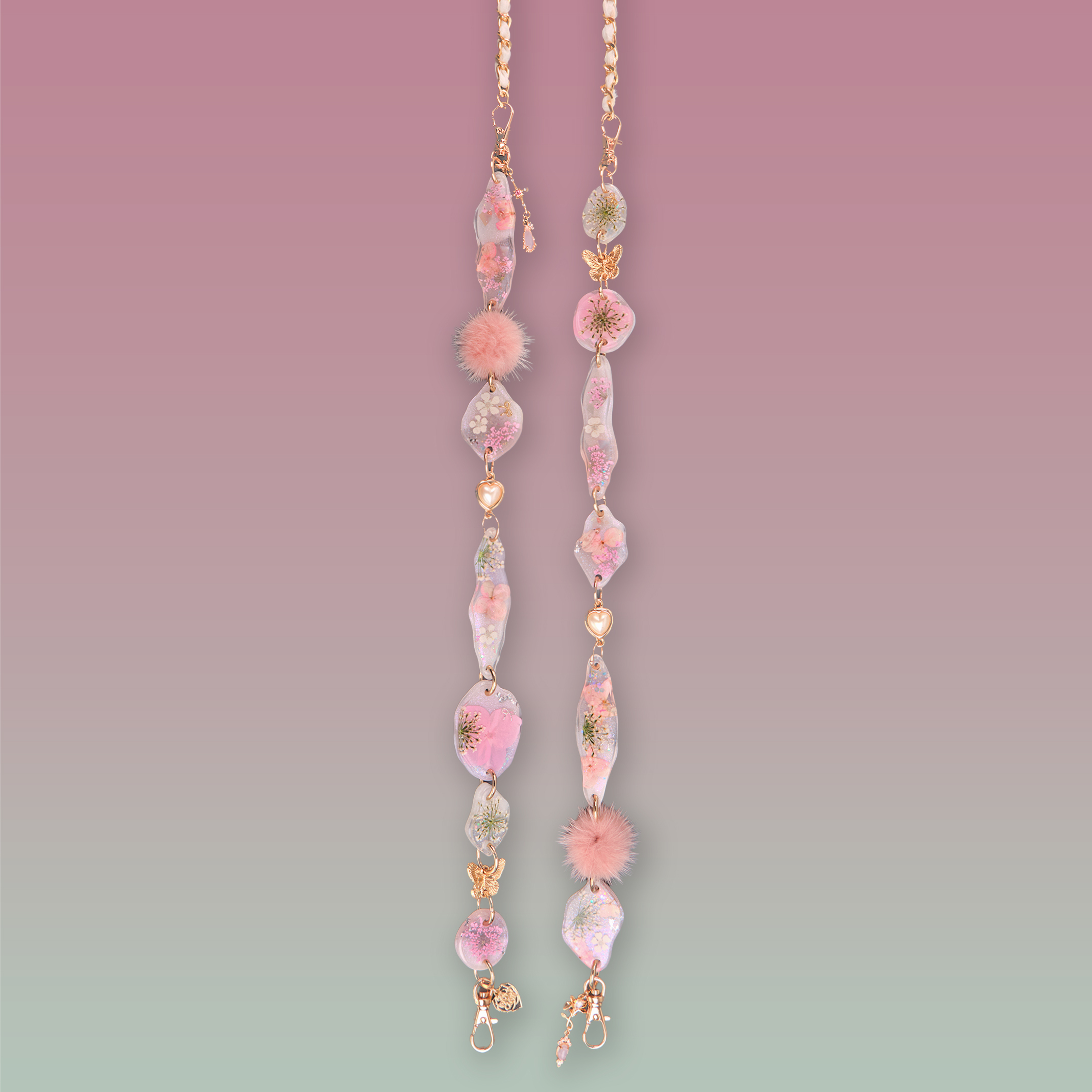 Realm of Shangri-La Pink Hydrangea Pressed Flower Phone Strap