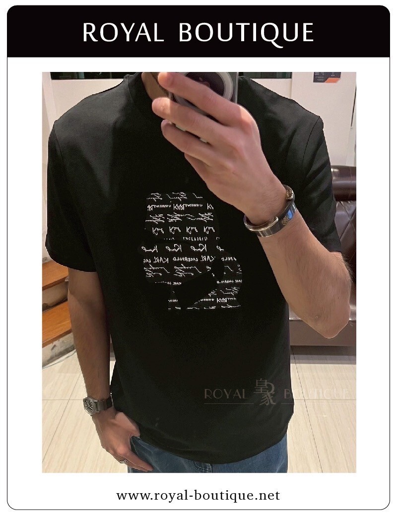 KARL LAGERFELD 卡爾 草寫英字老佛爺側臉剪影短T
