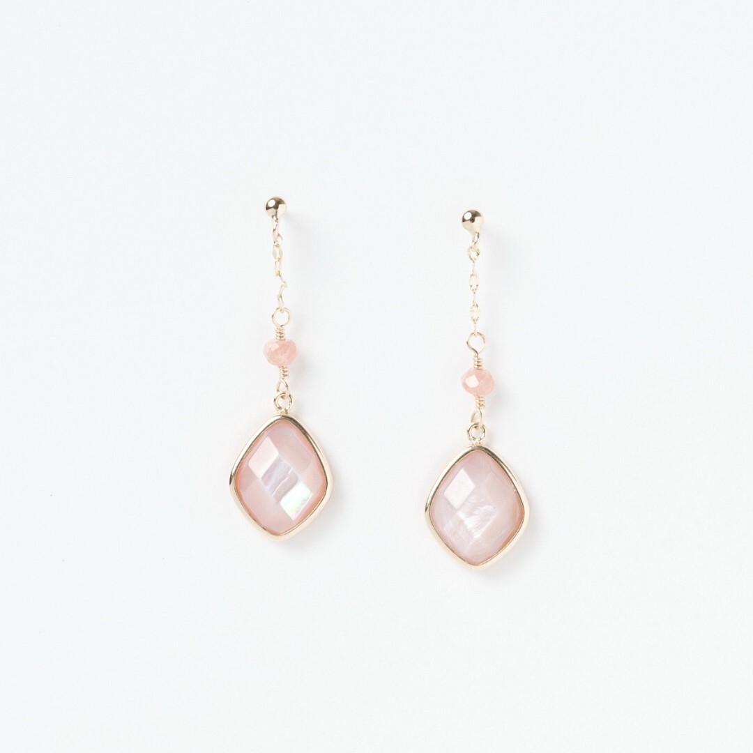 【me.luxe】K10菱鑲玫瑰石耳環