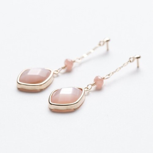 【me.luxe】K10菱鑲玫瑰石耳環