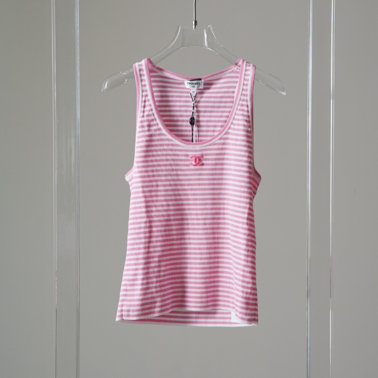 Chanel 粉色條紋背心 40號