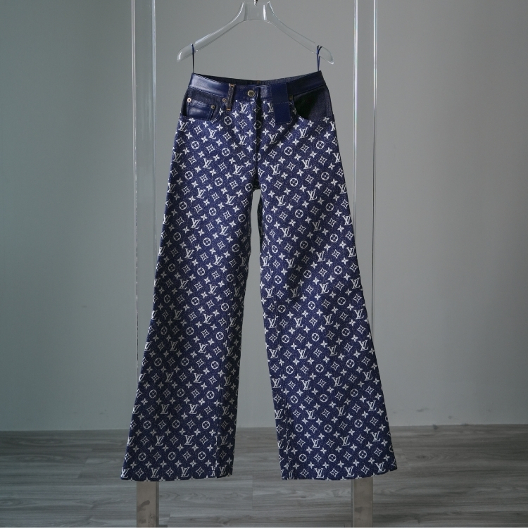 LV 藍色老花牛仔寬褲