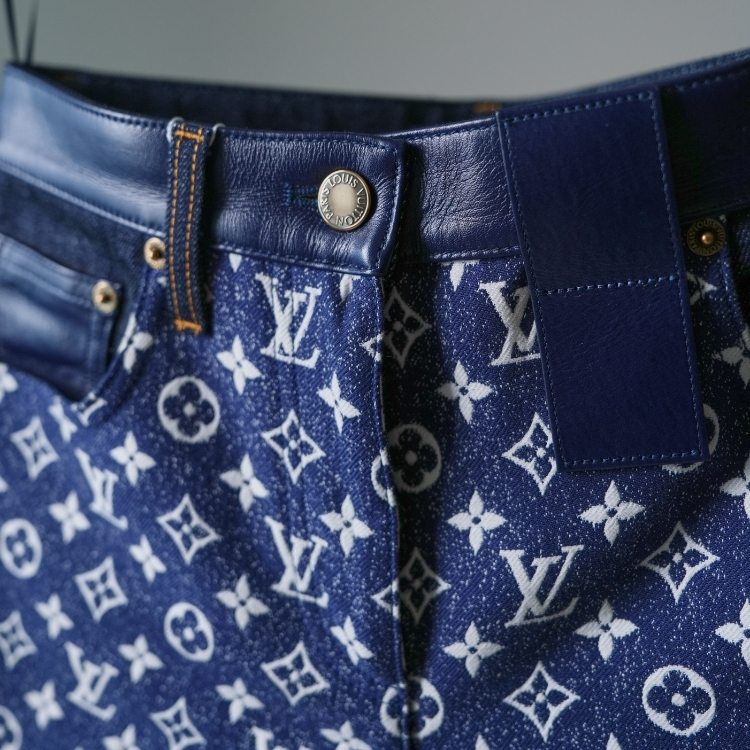 LV 藍色老花牛仔寬褲