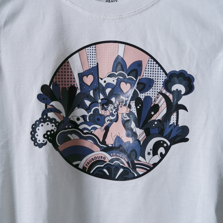 HERMES 白色粉黑圖短袖上衣