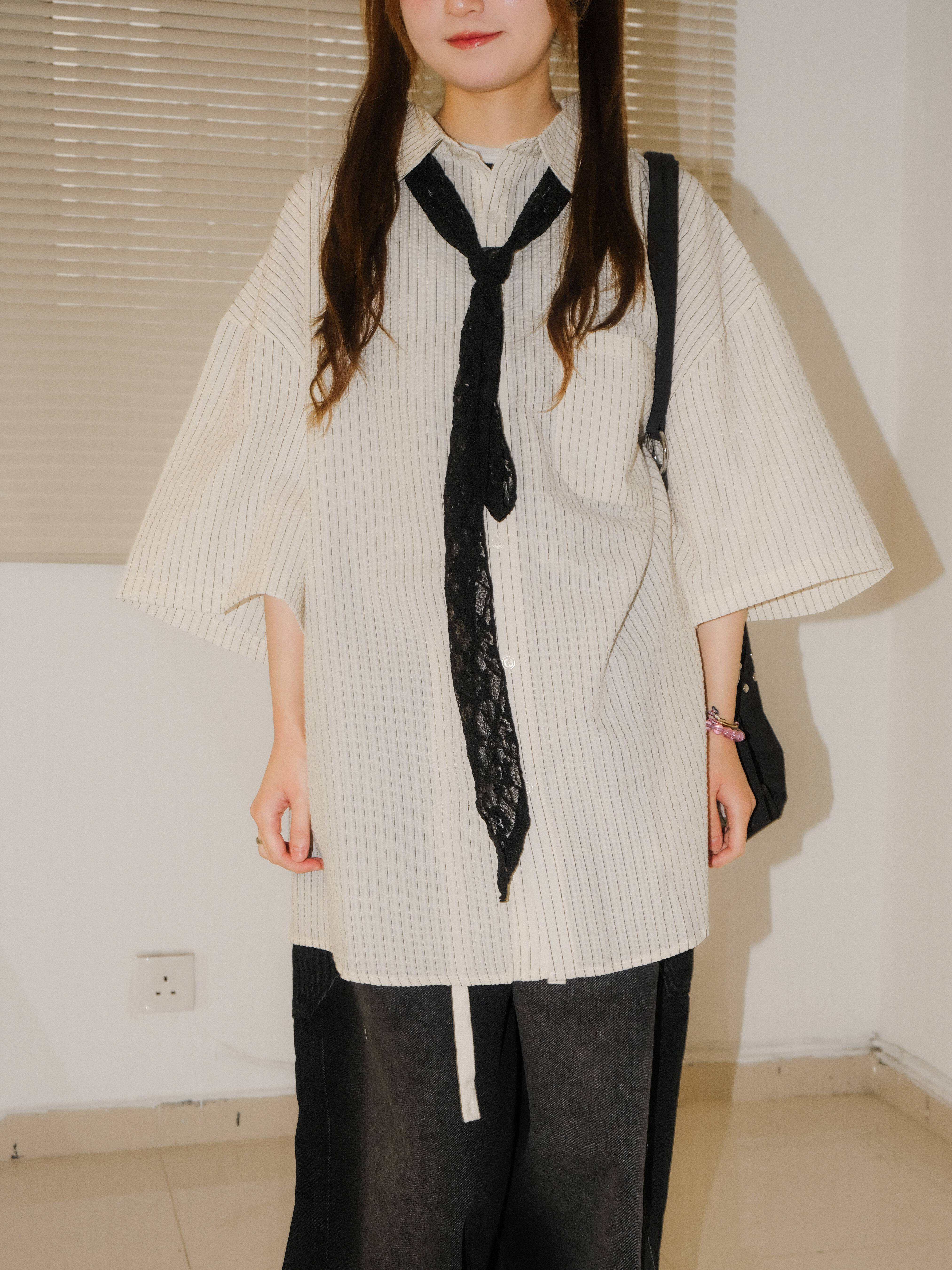 幼條紋寛鬆恤衫