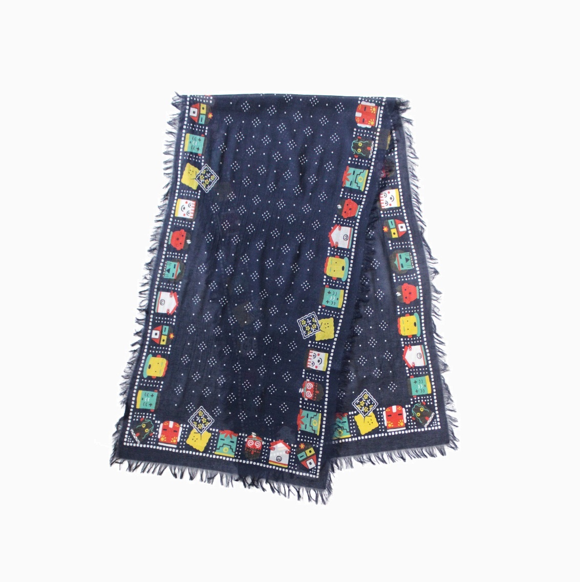 KAPITAL 2025 RAYON FRIAGE STOLE (KACHINA & PECKISH RAINBOWY) - NAVY PRE ORDER ITEM (預訂中)